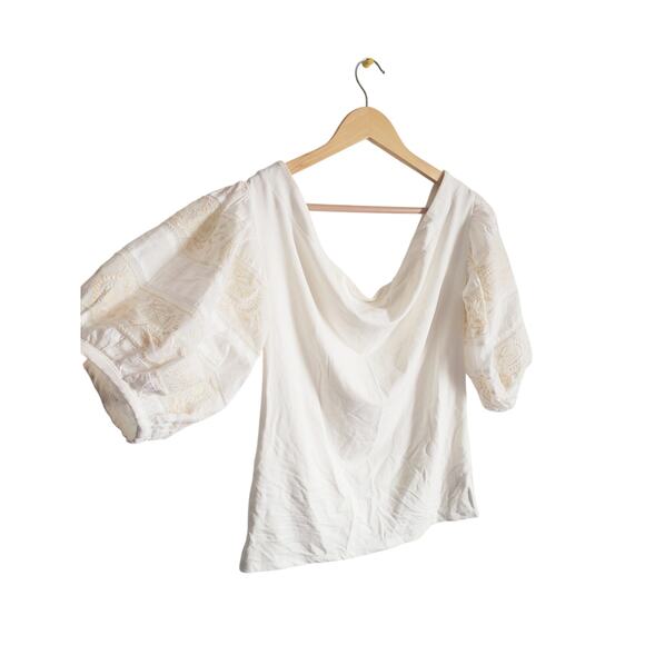 Free People Rock With It Puff Sleeve Embroidered Top Ivory Size Large - Picture 3 of 8